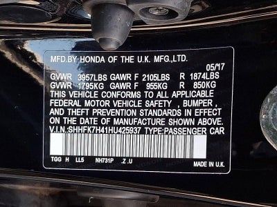 2017 Honda Civic Hatchback Sport CVT