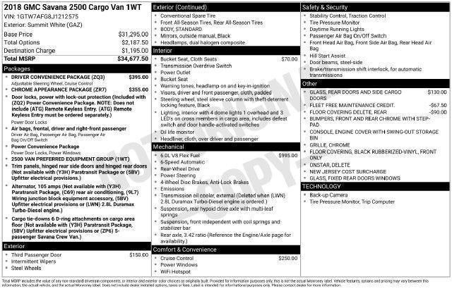 2018 GMC Savana Cargo Van 2500 Regular Wheelbase Rear-Wheel Drive