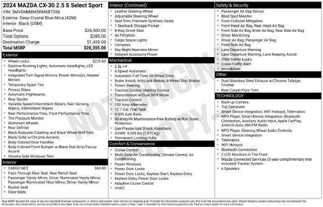 2024 Mazda Mazda CX-30 2.5 S Select Sport AWD