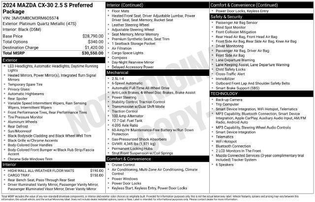 2024 Mazda Mazda CX-30 2.5 S Preferred Package AWD