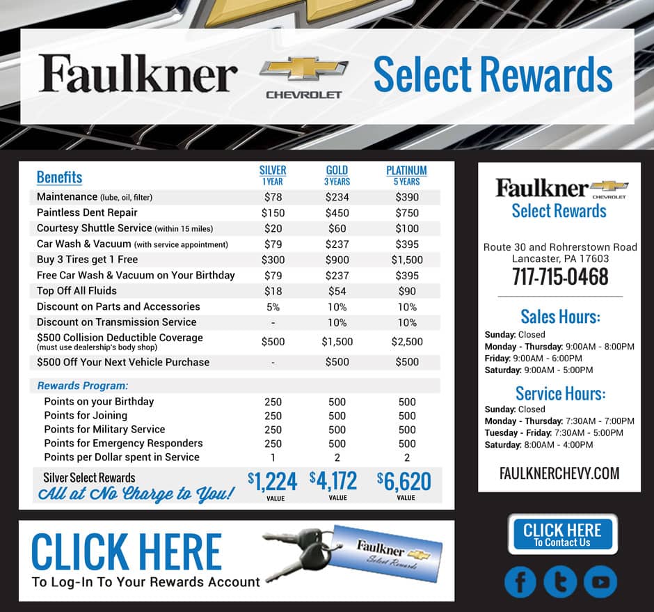 Faulkner Chevrolet Lancaster Select Rewards Sheet